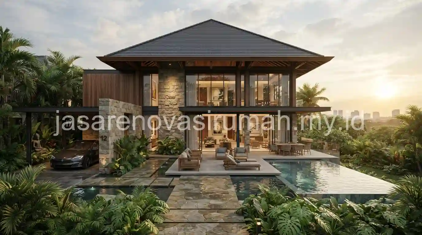 Fasad rumah mewah modern tropis di Jakarta