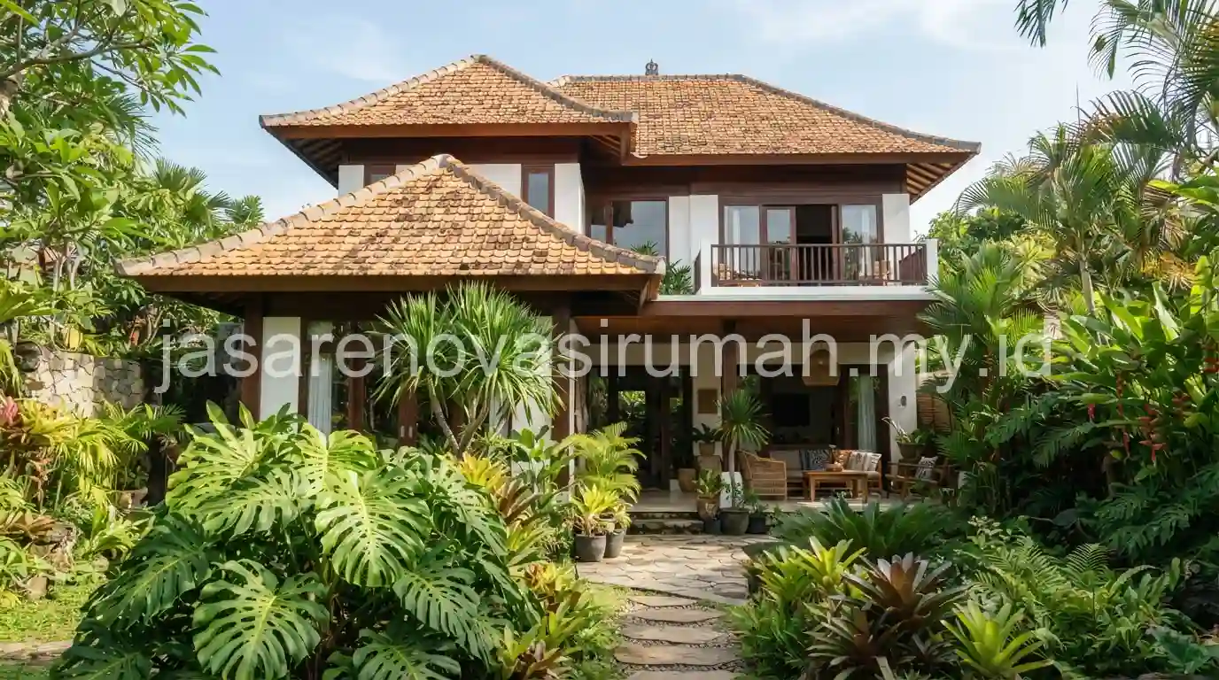 Atap genteng tanah liat pada rumah tropis