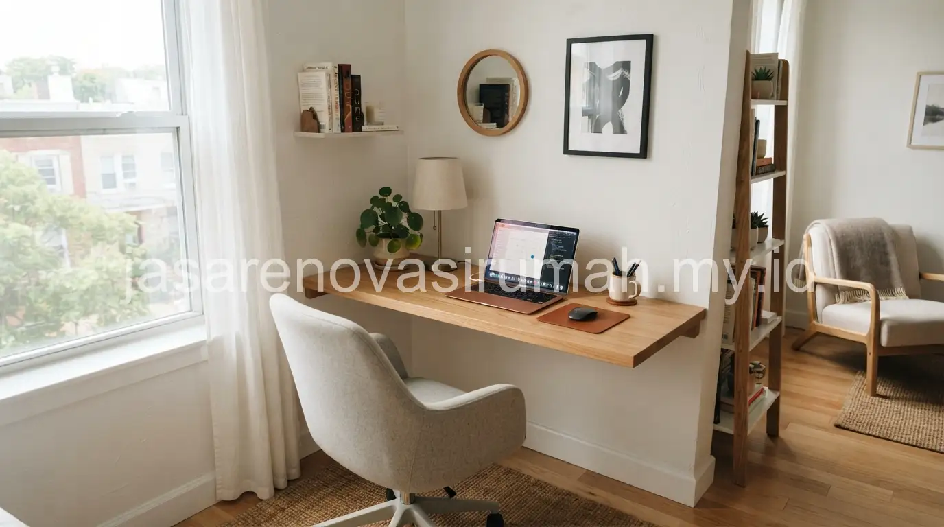 Home office minimalis di sudut kamar