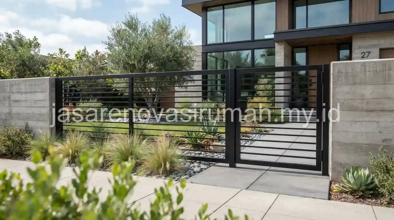 Pagar rumah minimalis dari besi hollow hitam