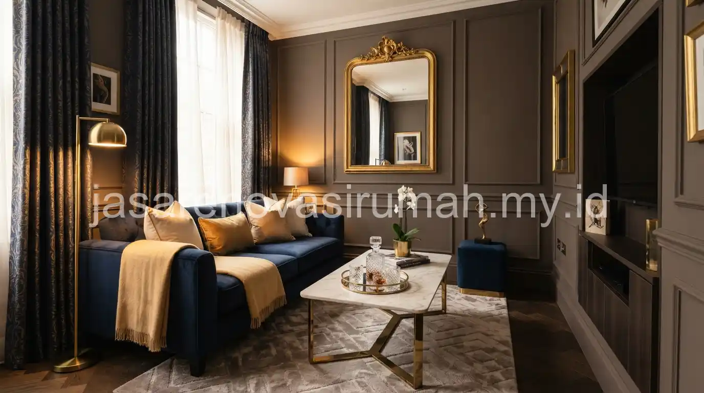 Desain interior ruang tamu kecil mewah