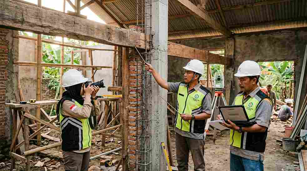 Tim survey lokasi sebelum renovasi rumah